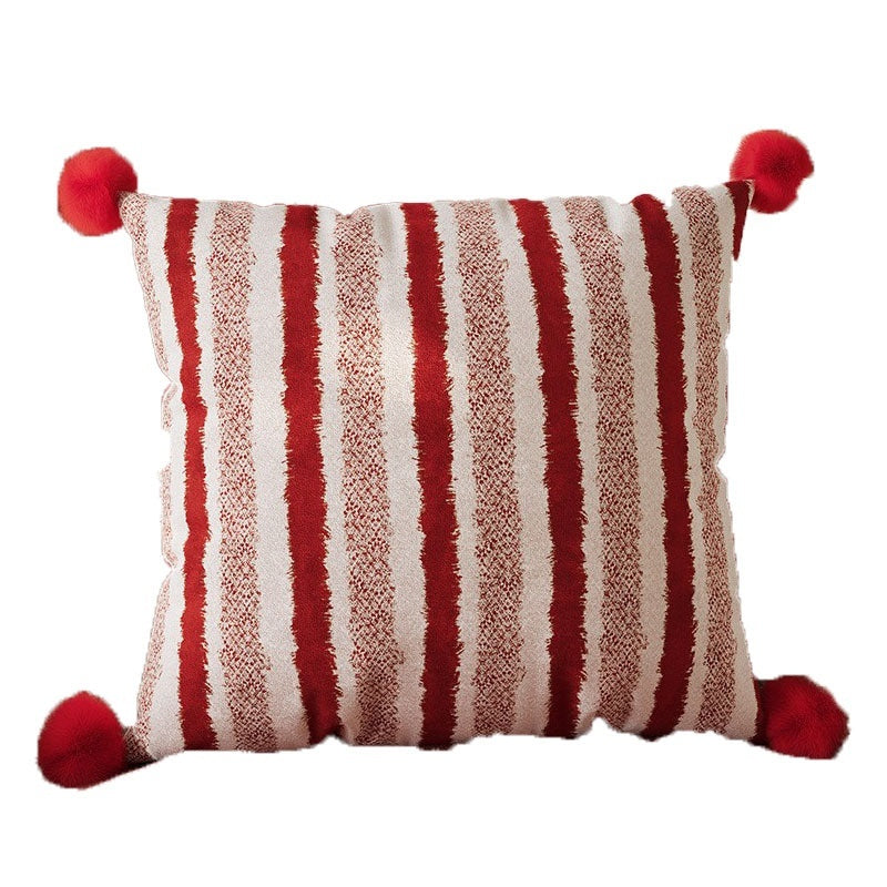 Red Striped Silk Pillow for New Year Living Room Decor