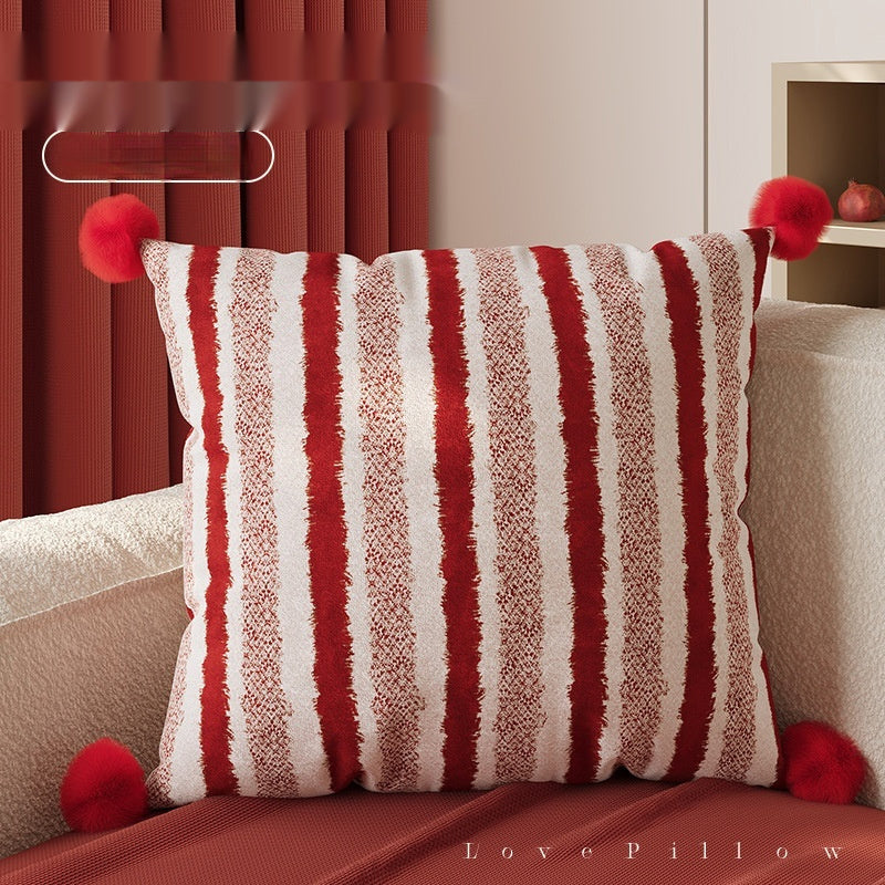 Red Striped Silk Pillow for New Year Living Room Decor