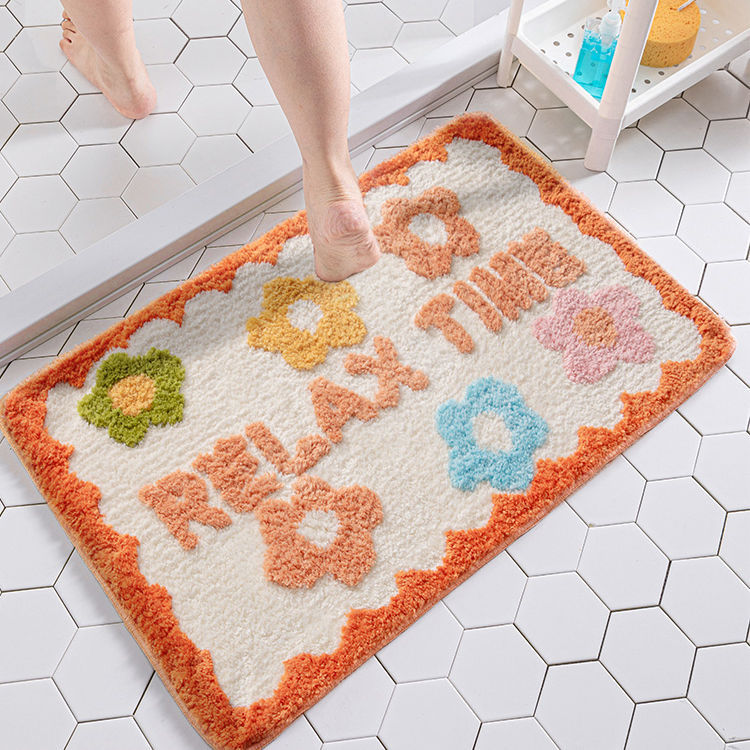 Simple Bathroom Flower Area Rug Anti Slip Polyester