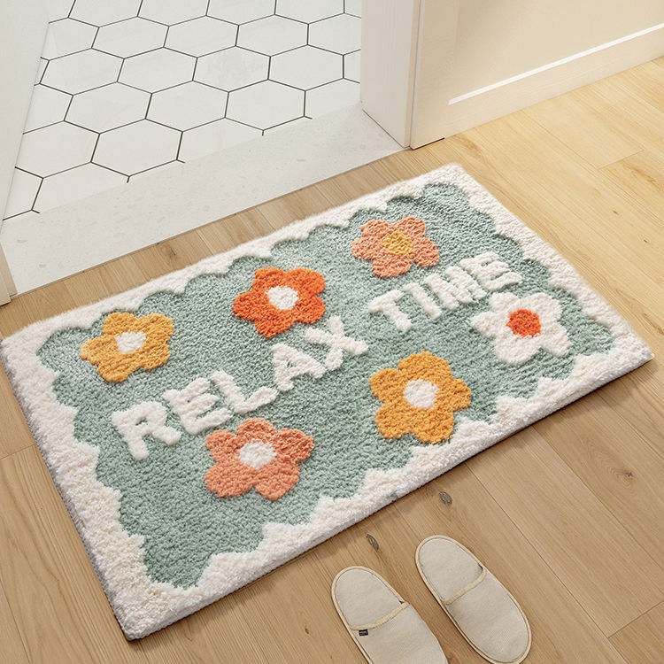 Simple Bathroom Flower Area Rug Anti Slip Polyester