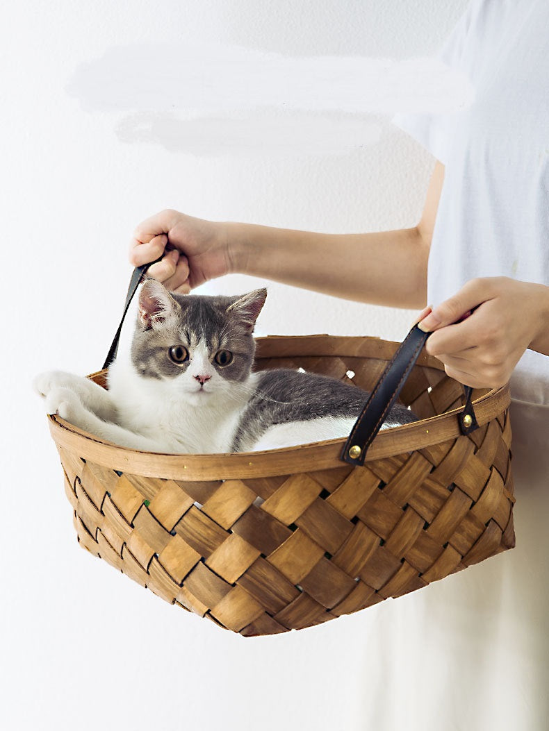Bamboo Rattan Pet Bed House for Cats and Dogs