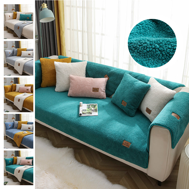 Lamb Wool Anti-slip Sofa Cover Thicken Plush Beige 70x70cm