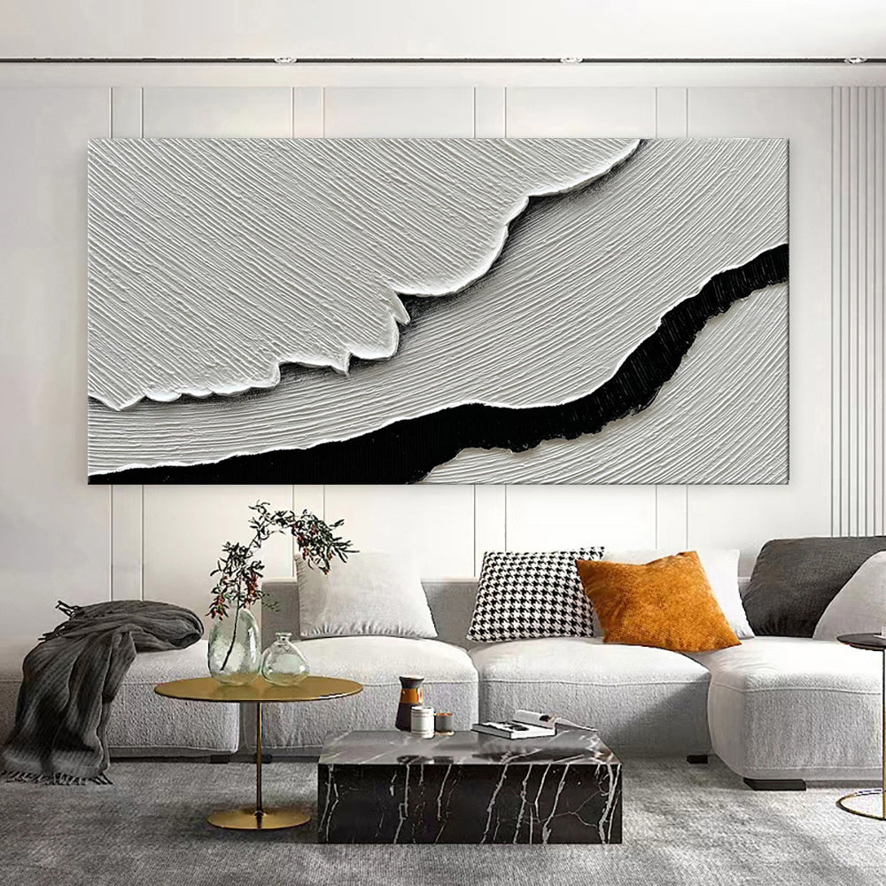 Black White Sea Waves Oil Painting Canvas Art