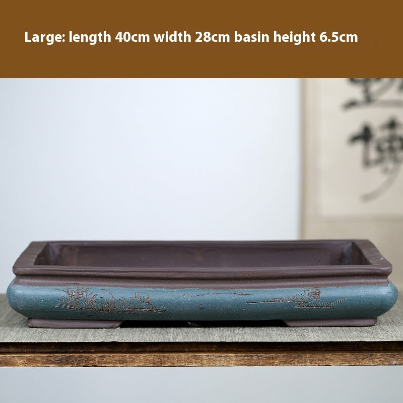 Purple Sand Flowerpot Rectangular Bonsai Pot