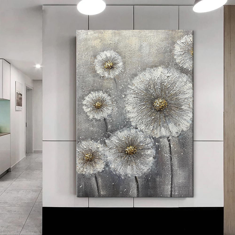 Handmade White Flower Canvas Oil Painting Decor