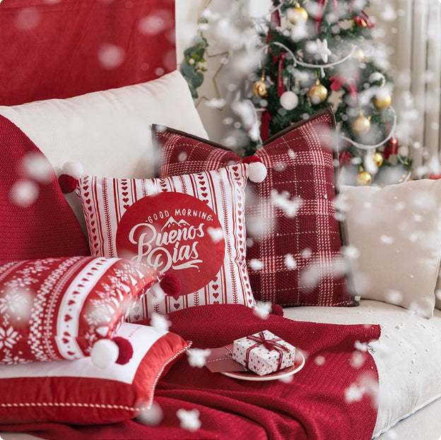 Red Plush Living Room Sofa Cushion for New Year