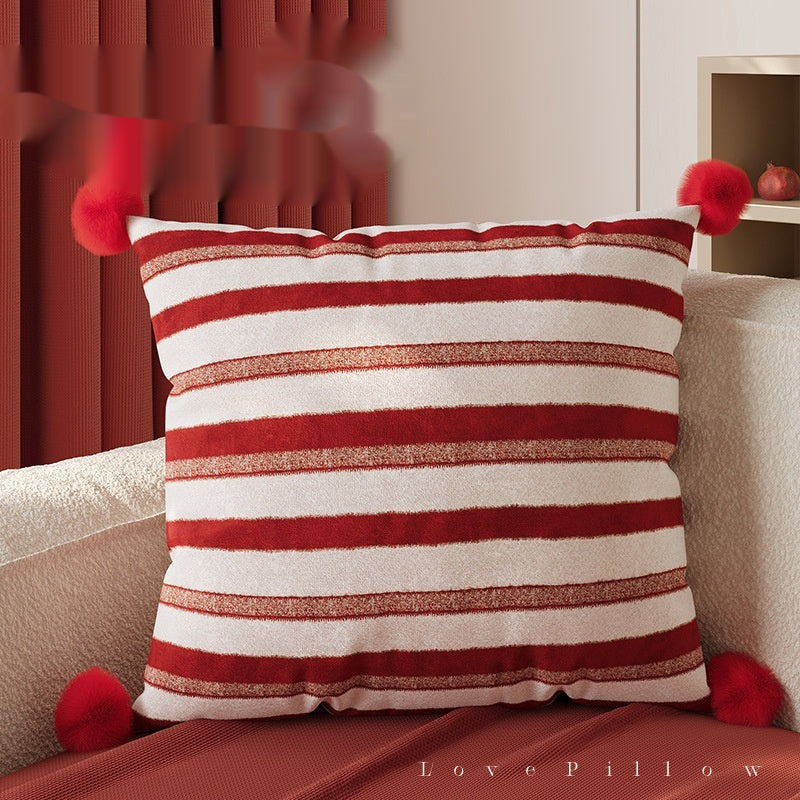Red Striped Silk Pillow for New Year Living Room Decor