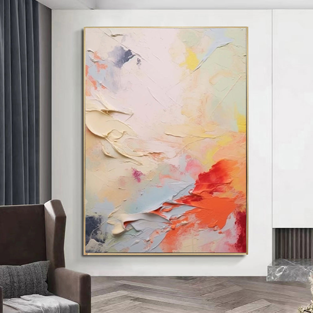 Handmade Coral Red Yellow Oil Painting Canvas Art