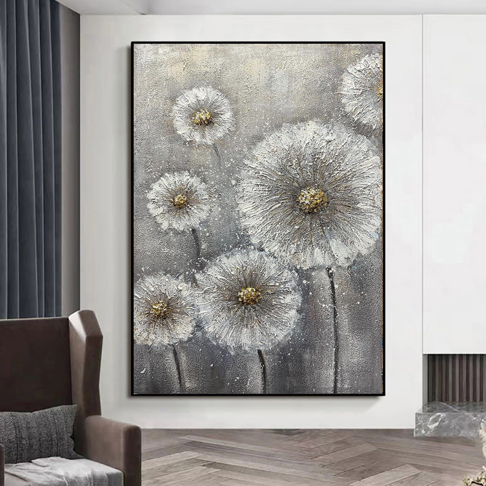 Handmade White Flower Canvas Oil Painting Decor