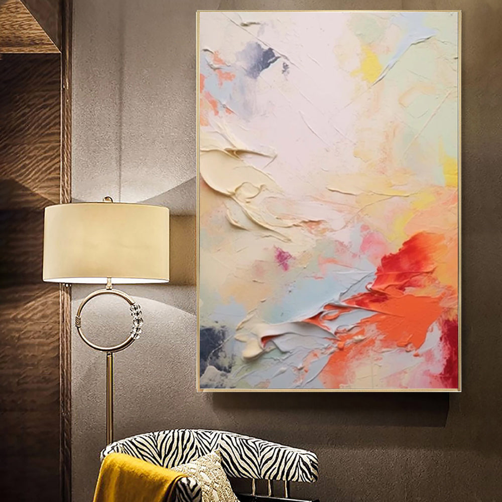 Handmade Coral Red Yellow Oil Painting Canvas Art
