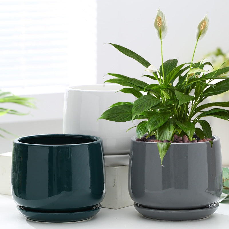 Flower Pot Ceramic Creative Personality With Tray Home Balcony Nordic Simple