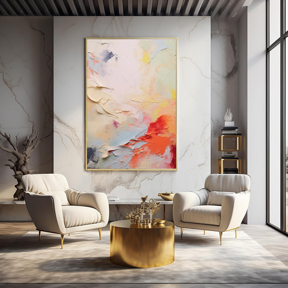 Handmade Coral Red Yellow Oil Painting Canvas Art