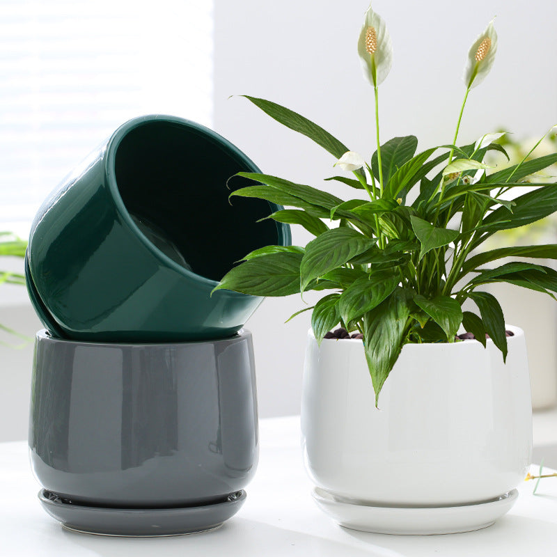 Flower Pot Ceramic Creative Personality With Tray Home Balcony Nordic Simple