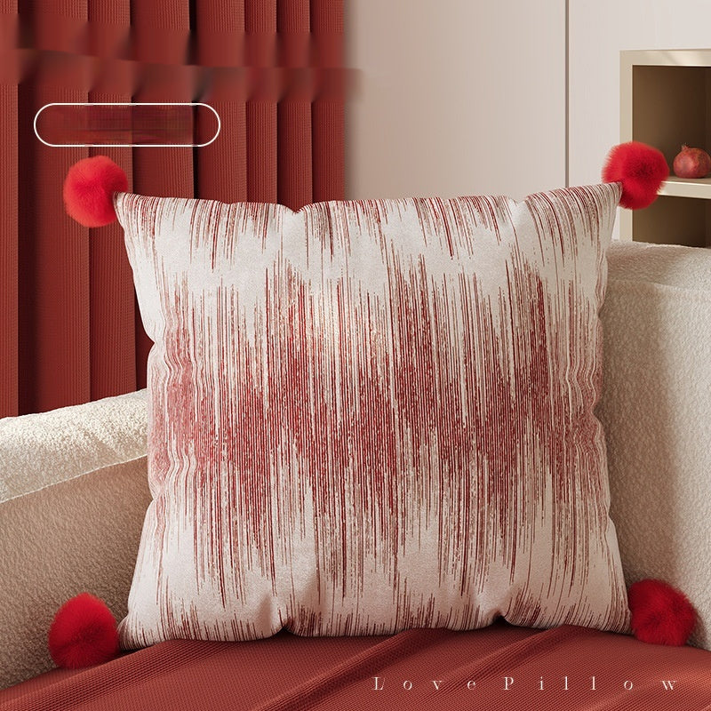Red Striped Silk Pillow for New Year Living Room Decor