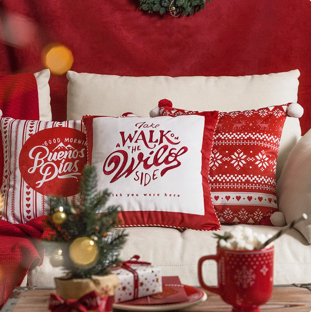 Red Plush Living Room Sofa Cushion for New Year