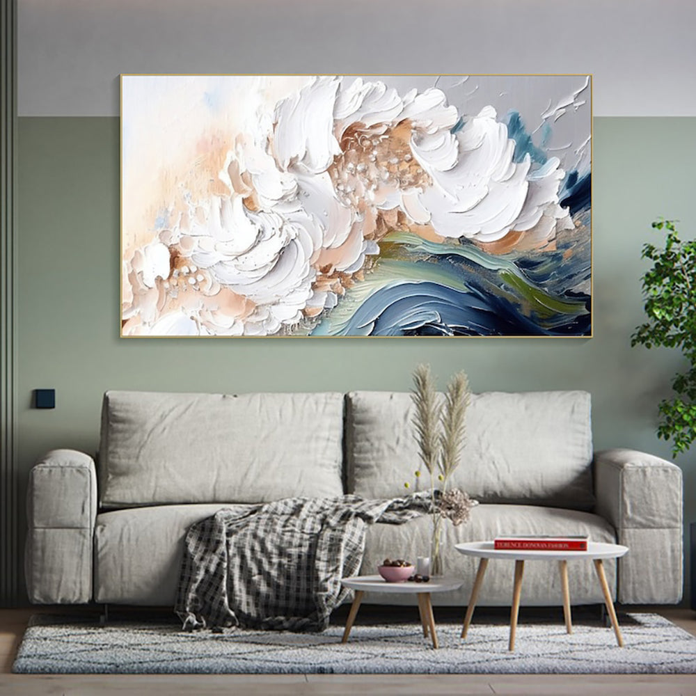 Handmade Oil Painting on Canvas White Waves Art
