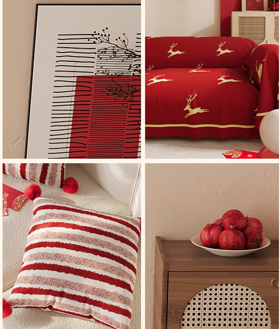 Red Striped Silk Pillow for New Year Living Room Decor