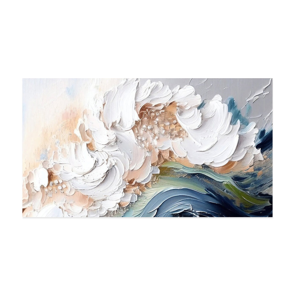 Handmade Oil Painting on Canvas White Waves Art