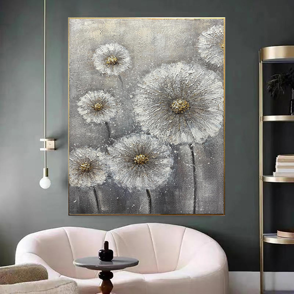 Handmade White Flower Canvas Oil Painting Decor