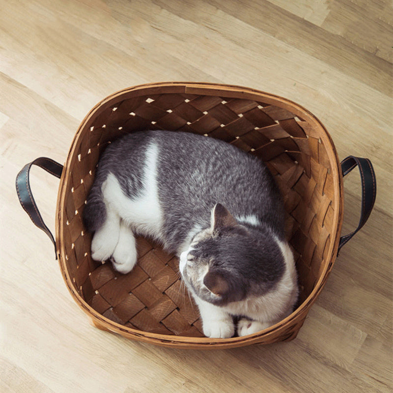 Bamboo Rattan Pet Bed House for Cats and Dogs