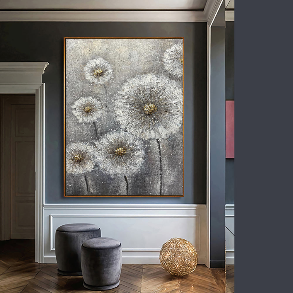 Handmade White Flower Canvas Oil Painting Decor