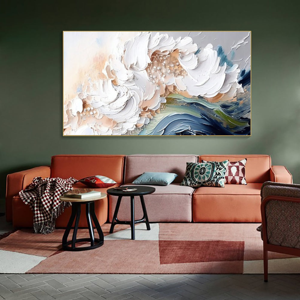 Handmade Oil Painting on Canvas White Waves Art