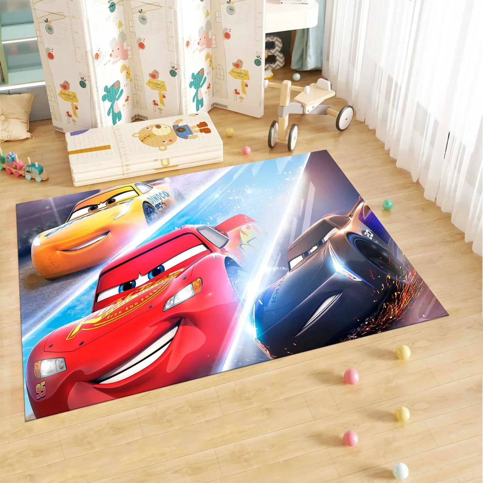 McQueen Cartoon Car Rug for Kids Room Decor