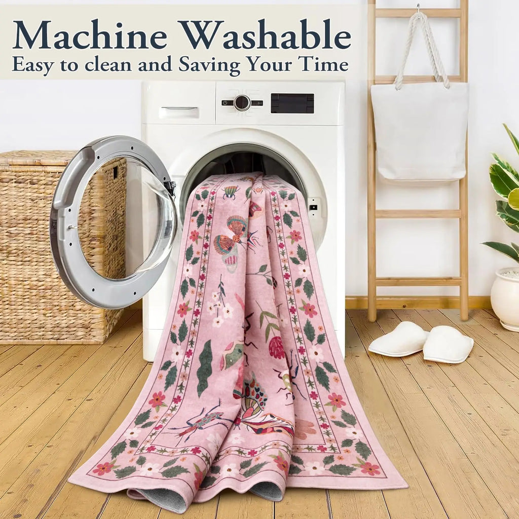 Pink Non Slip Washable Rugs for Bedroom and Living Room