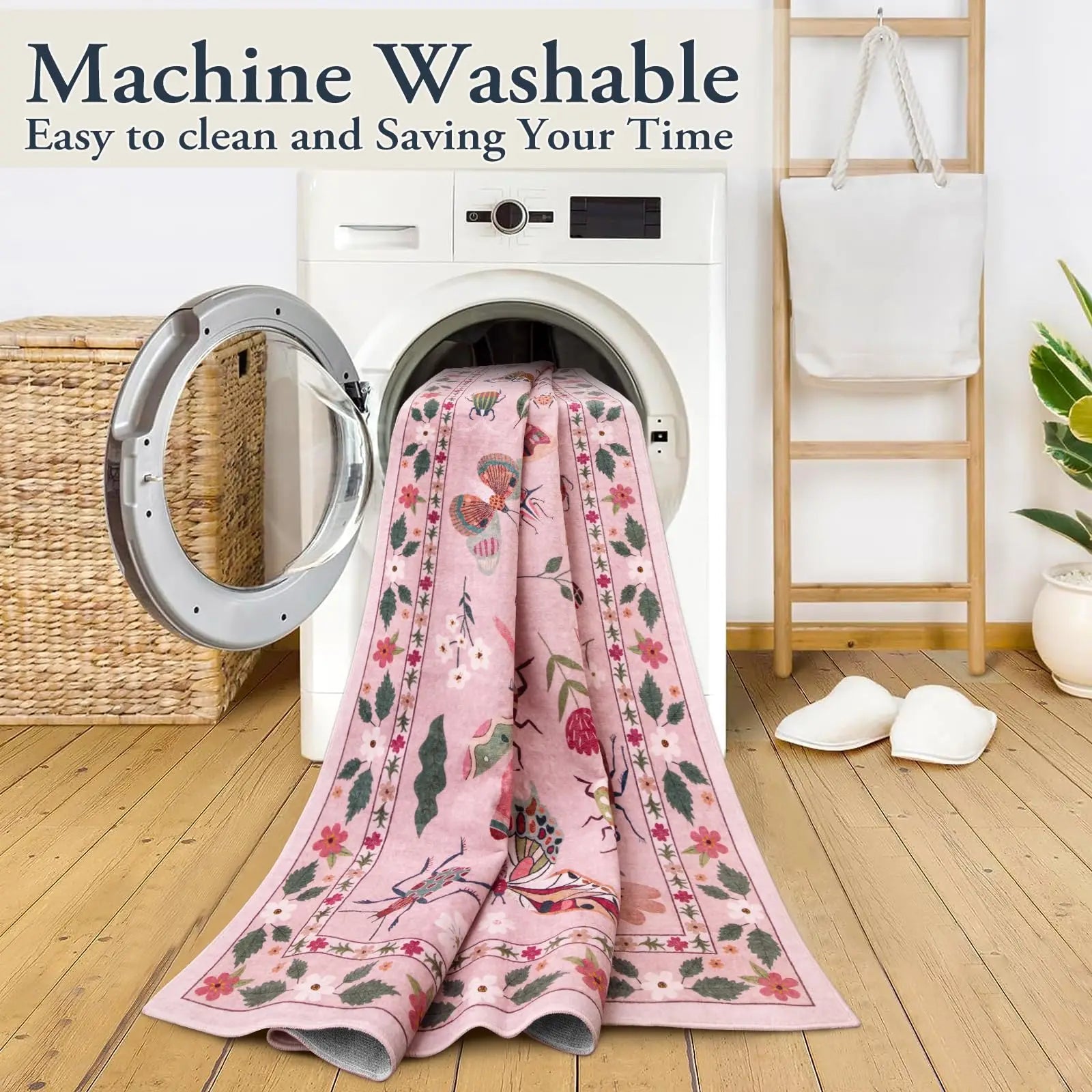 Pink Non Slip Washable Rugs for Bedroom and Living Room
