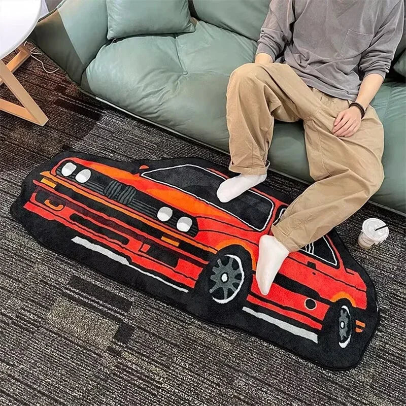 VIKAMA Car-Shaped Rug for Kids, Plush and Machine-Washable