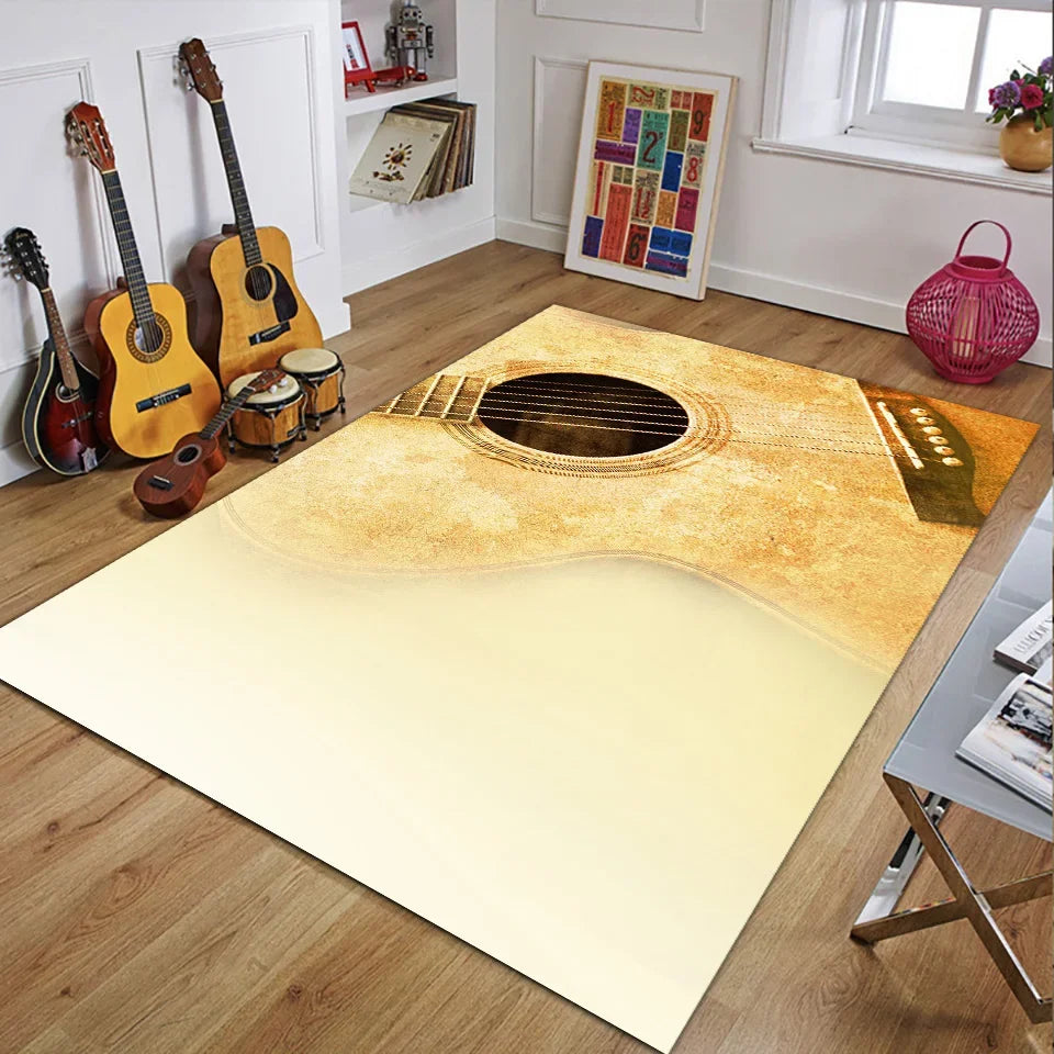 Vintage Guitar 3D Printed Polyester Rug for Living Room