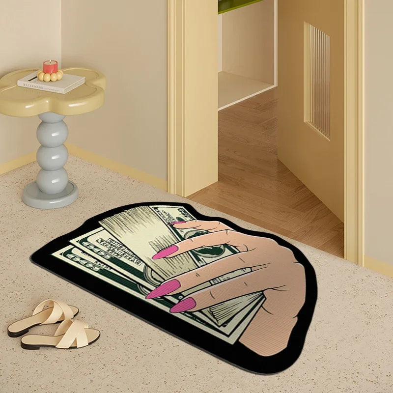 Money Shaped Carpet Rug for Bedroom PVC Anti-Slip Mat