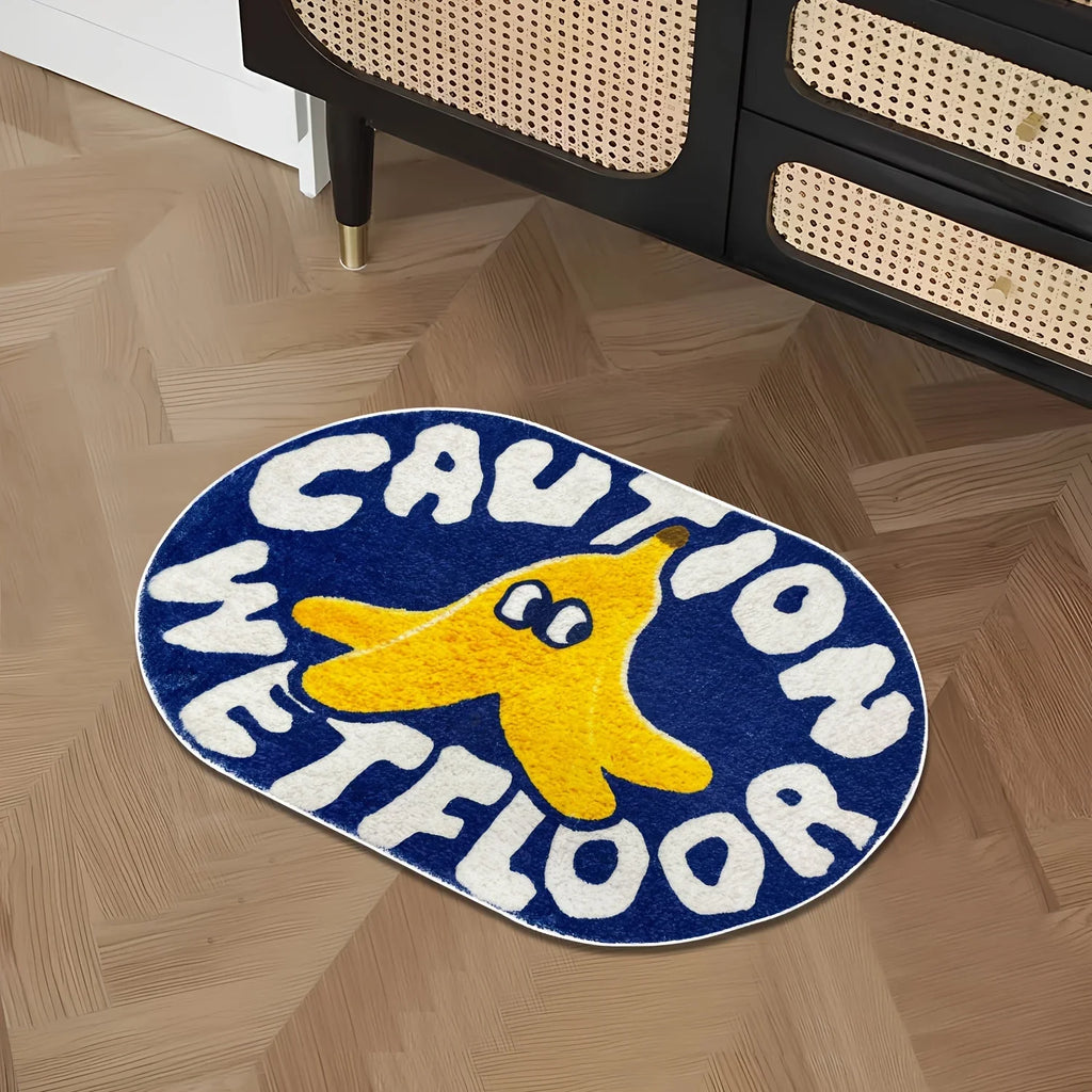VIKAMA Blue Polyester Bathroom Absorbent Doormat