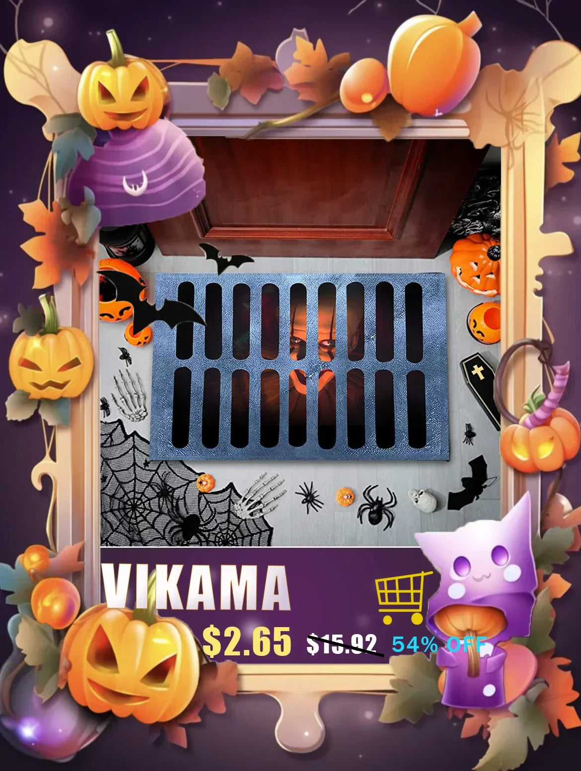 VIKAMA Black Spider Web Halloween Rug Bath Mat