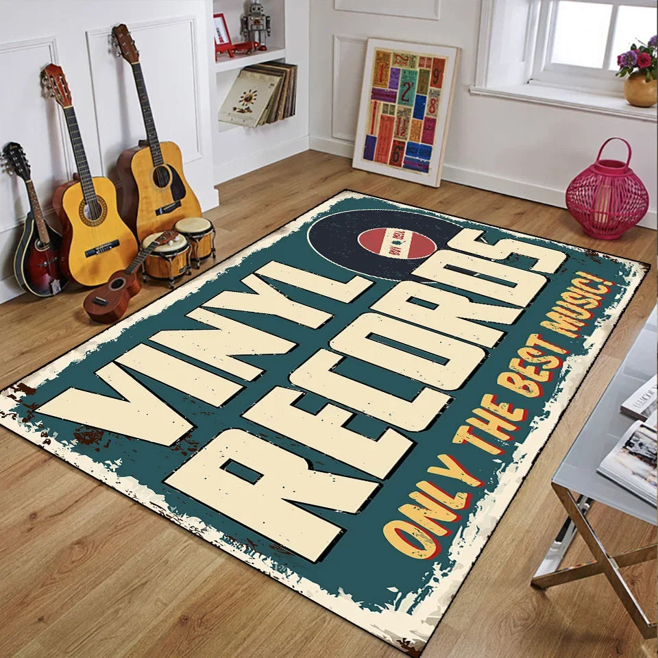 Vintage Guitar 3D Printed Polyester Rug for Living Room