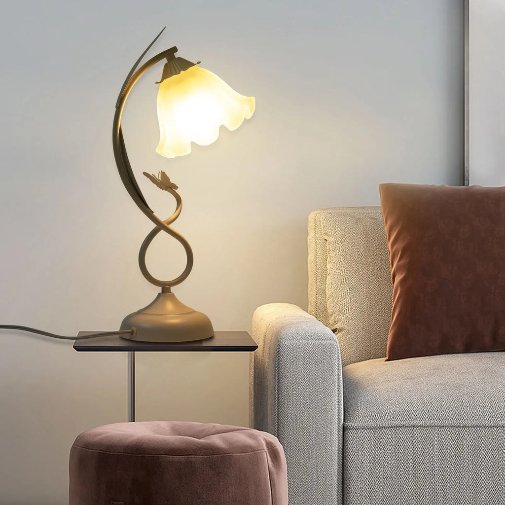 Flower Desk Lamp White Glass Lampshade for Bedside Use