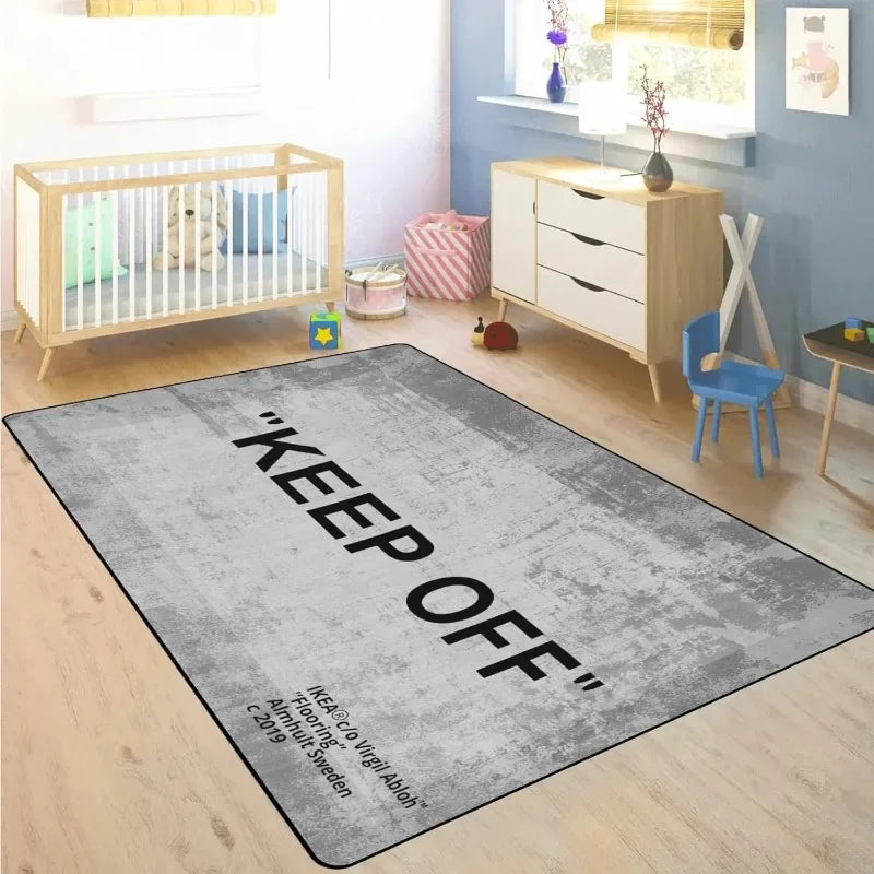 Grey 3D Printed Non-Slip Area Rug for Living Room