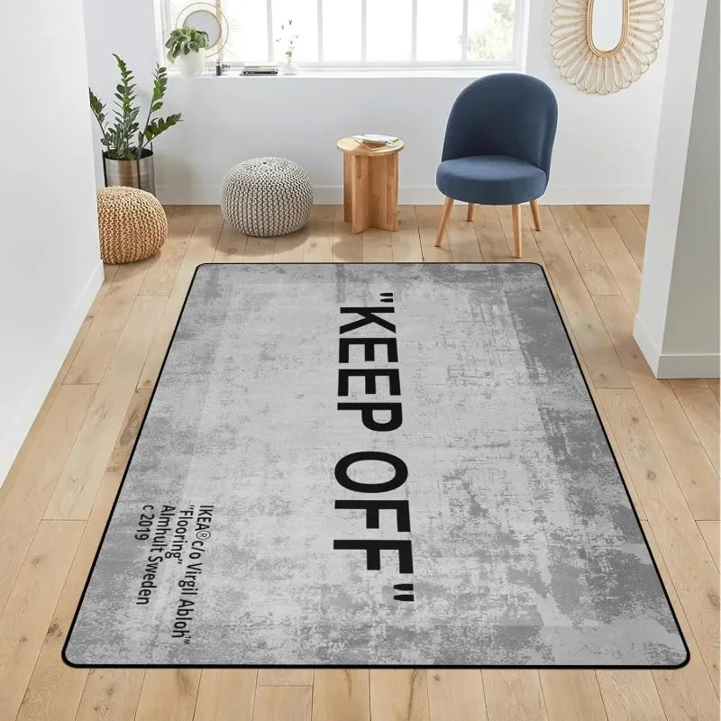 Grey 3D Printed Non-Slip Area Rug for Living Room