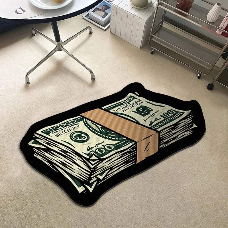 Money Shaped Carpet Rug for Bedroom PVC Anti-Slip Mat