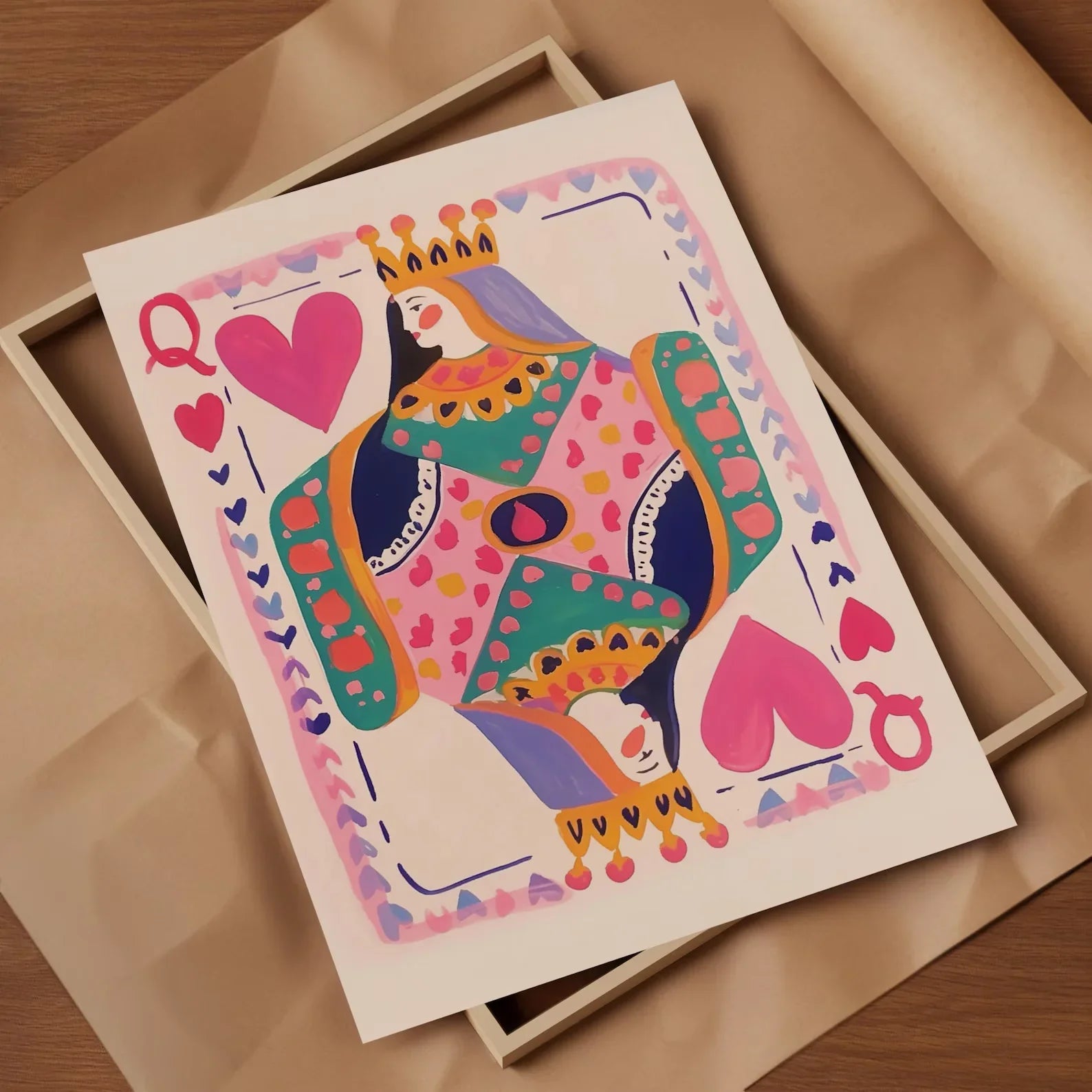 Queen of Hearts Colorful Wall Art Print Digital Download
