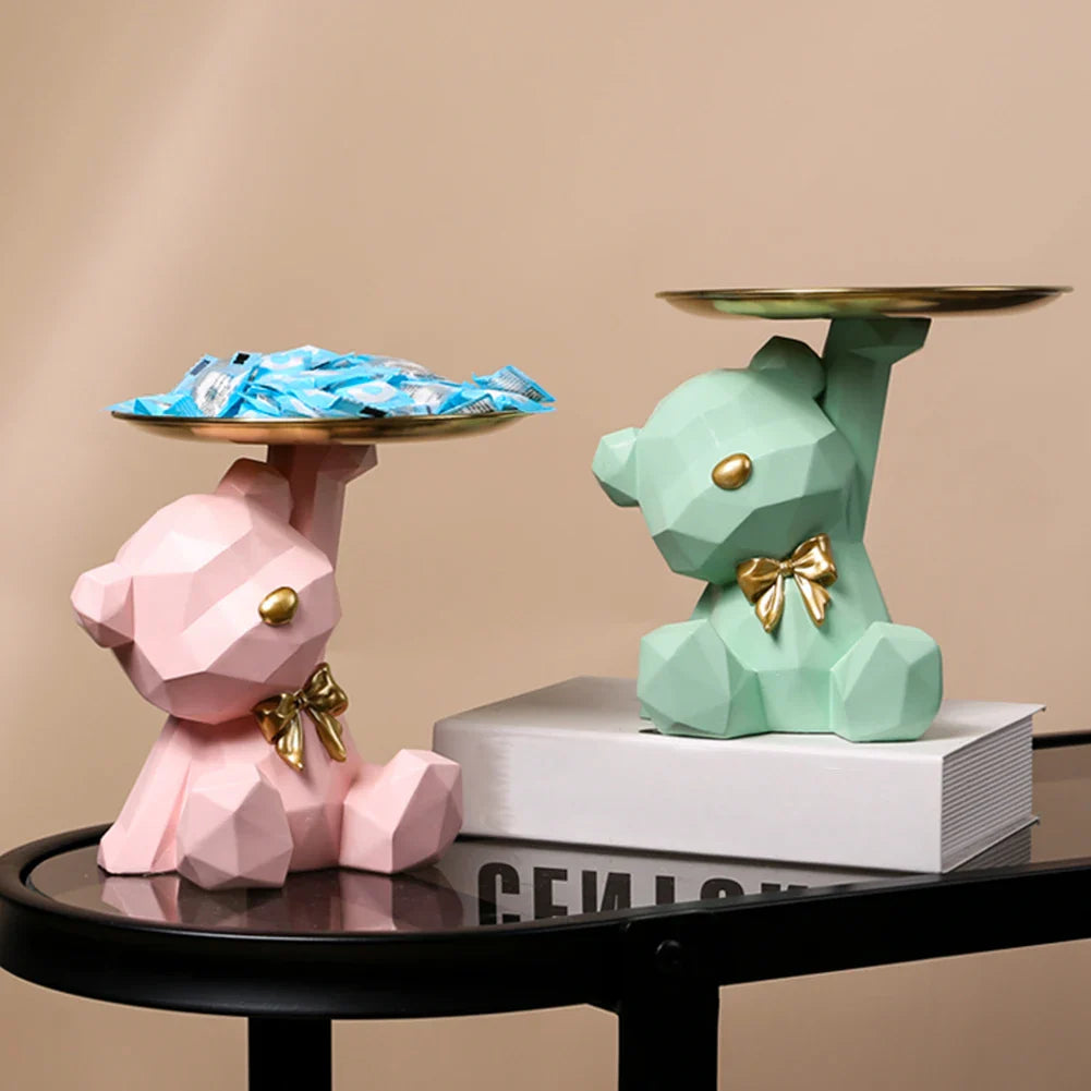 Resin Geometric Bear Key Holder Figurine for Home Decor