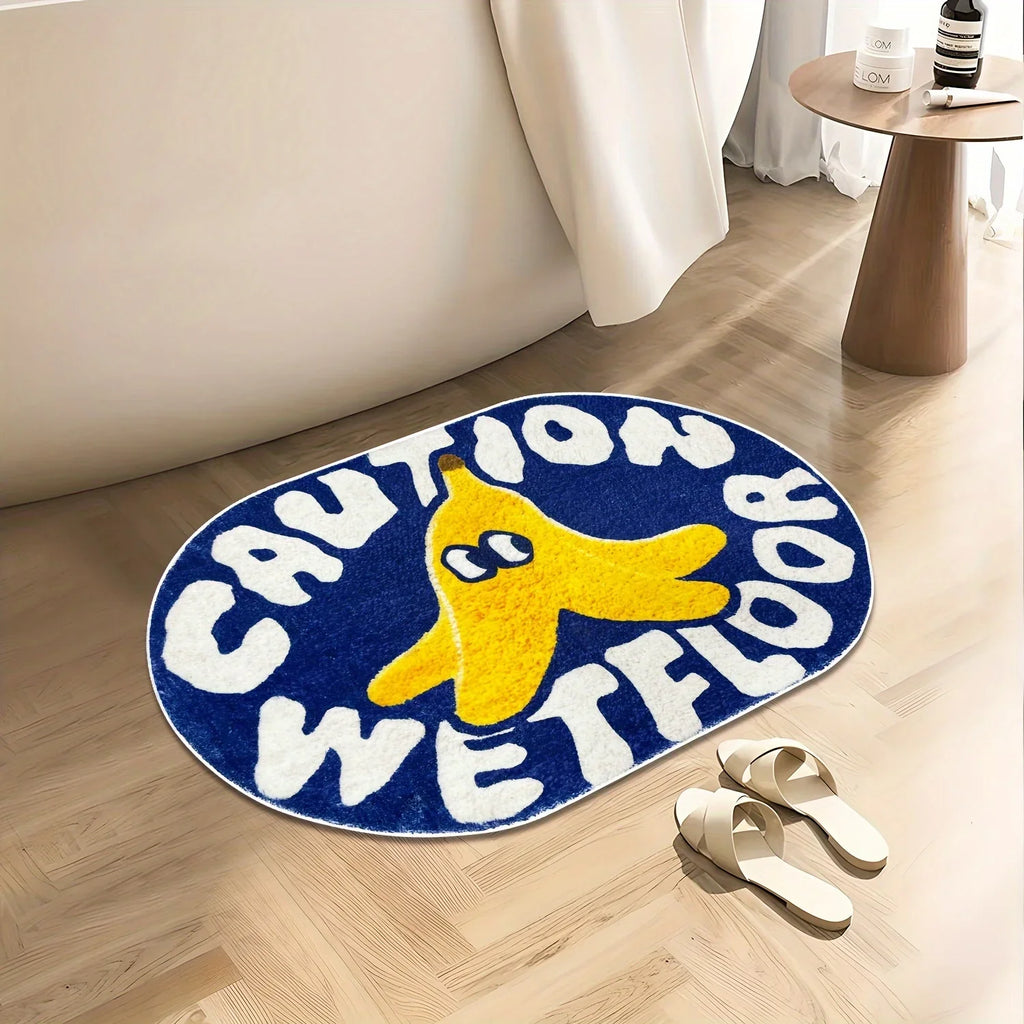 VIKAMA Blue Polyester Bathroom Absorbent Doormat