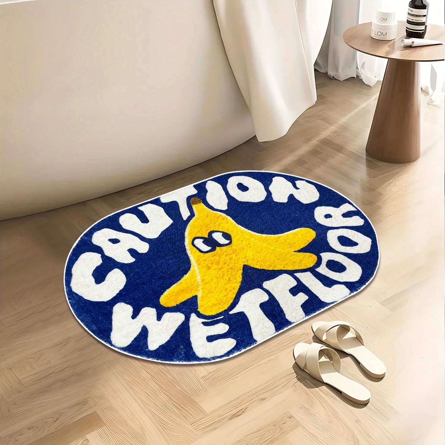 VIKAMA Blue Polyester Bathroom Absorbent Doormat