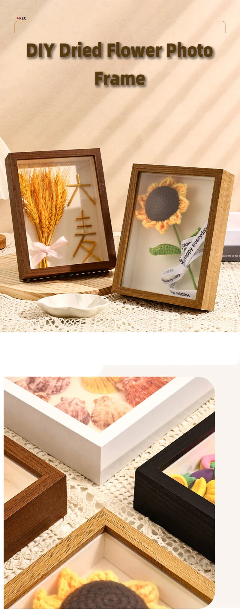 3D Hollow Wood Photo Frame for Dried Flowers Display