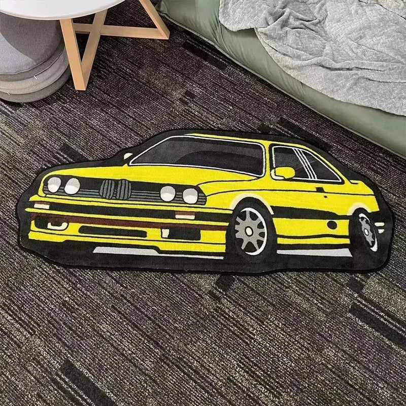 VIKAMA Car-Shaped Rug for Kids, Plush and Machine-Washable