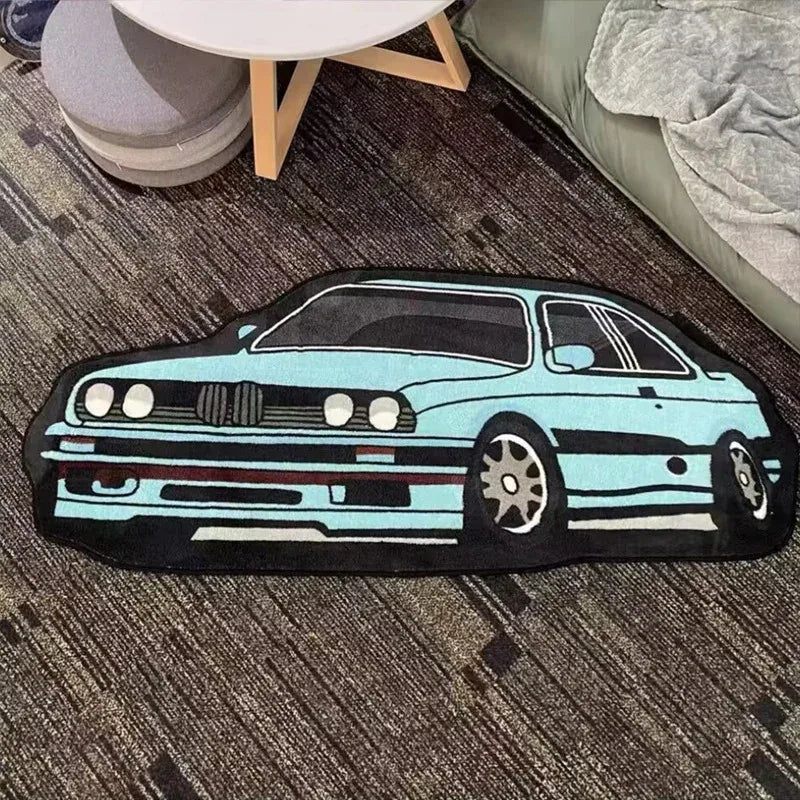 VIKAMA Car-Shaped Rug for Kids, Plush and Machine-Washable