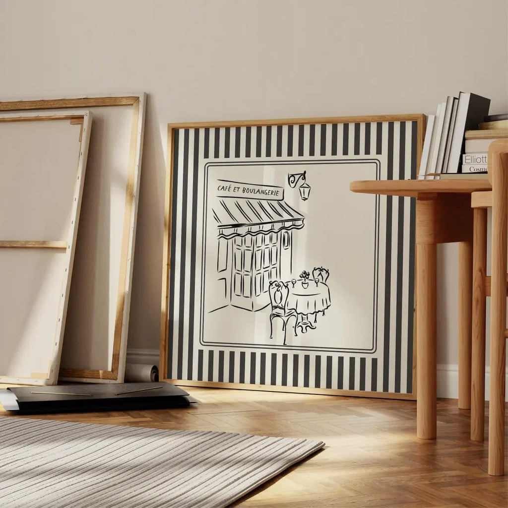 Black and White Striped Art Print Minimalist Illustration