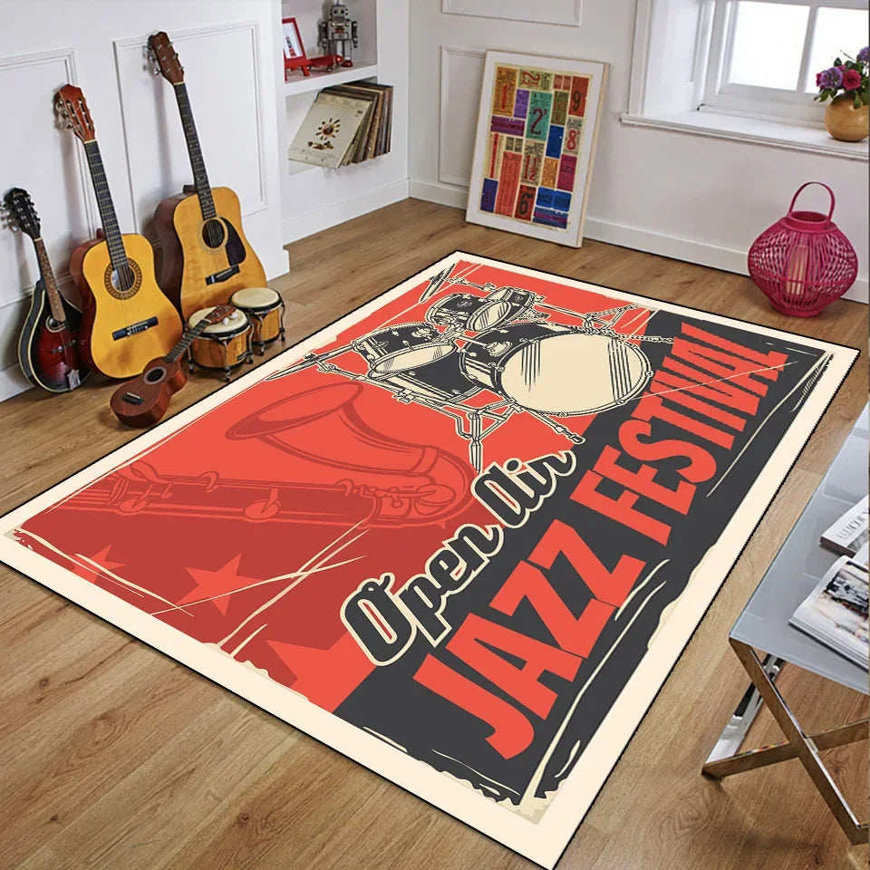 Vintage Guitar 3D Printed Polyester Rug for Living Room