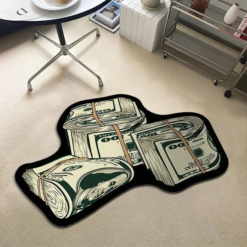 Money Shaped Carpet Rug for Bedroom PVC Anti-Slip Mat