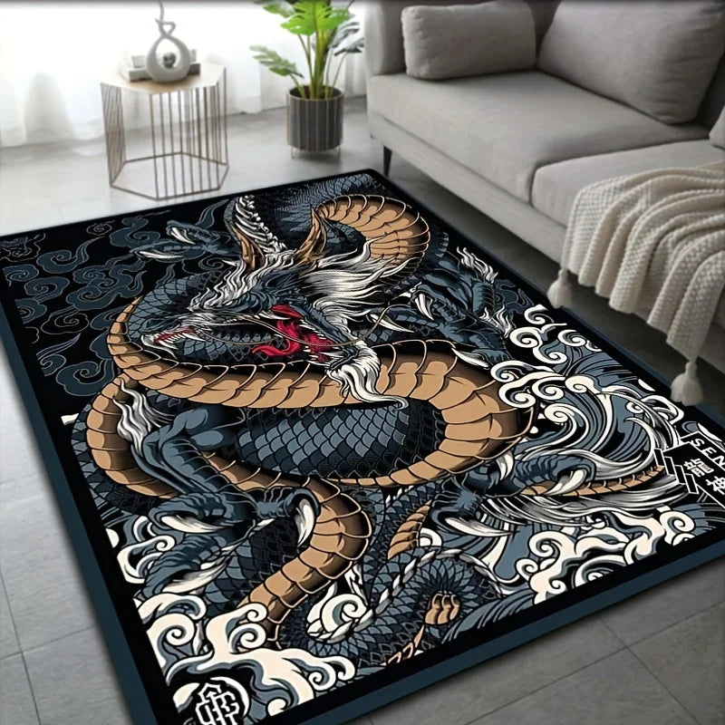 Chinese Dragon Printed Velvet Flannel Floor Mat